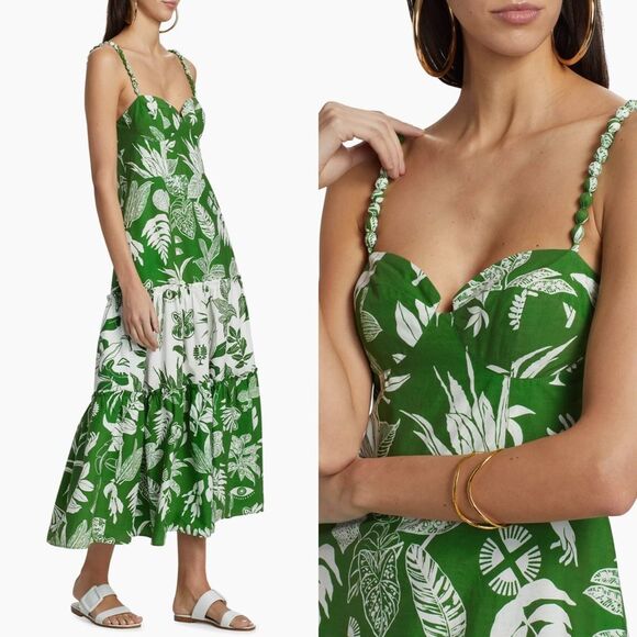 FARM Rio Green Leaf Print Midi Dress - Picture 2 of 8
